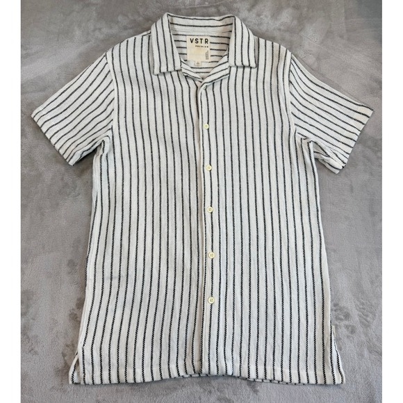 Vstr Other - VSTR Mens Button Down Shirt Striped Knit Short Sleeve Cotton White Black S